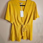 Grace Karin  Mustard Yellow Large Bow Tie Front Blouse Photo 1