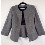 Max Mara Women Blazer Gray Tweed Full Zip Virgin Wool Silk Italian Jacket Size 2 Black Photo 4