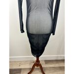 Sheer Mesh Long Sleeve Mock Neck Bodycon Midi Dress Black Ruched Thumbholes Size M Photo 4