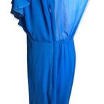 River Island Blue Frilly Crepe 3/4 Sleeve Sheer Midi Dress Photo 6