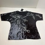 Investments  Black Sequin Top‎ Short Sleeve Squiggle Size Small NEW *FACTORY FLAW Photo 10