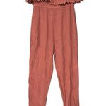 Aerie Dusty Rose Pink Strapless Overlay Drawstring Crinkle Gauze Jumpsuit Photo 3