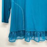 LOGO By Lori Goldstein Logo Lori Goldstein Teal Blue Lace Trim Long Sleeve Top Womens S Scoop Neck Photo 1