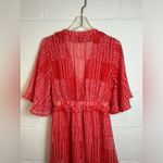 VICI  Woman’s Red & White Sheer Vneck Floral Bohemian Twee Mini Dress Size Medium Photo 4
