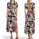 AFRM Jamie Print Open Back Maxi Dress Noir Summer Bouquet Floral Sz Small Purple Photo 1