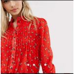 Free People Flowers In December Blouse Top Women's S Red boho Cottagecore sheer Photo 8