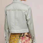 Anthropologie  | Light Sage Green Jacket Linen Floral Piped Trucker Jacket | XL Photo 2