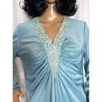 Vintage 60's OOAK unbranded laced V neck blue long sleeved maxi dress small Photo 2