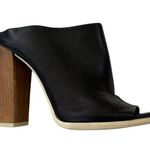 Vince Leather Allison Open Toe Italian Slides Wooden Heel Black Size 6 Photo 4