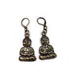 The Vintage Shop Vintage Brassy Gold Buddha Hamsa Buddhism Charm Rustic Clasp Dangle Earrings OS Photo 0