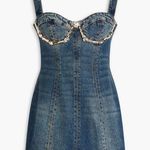 AREA Claw Embellished Denim Mini Dress size US 4 Blue Photo 0