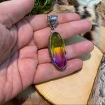 Handmade Bi-Color Tourmaline Green Purple Sterling Silver Pendant Photo 8