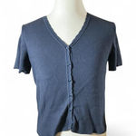 Daniel Rainn Y2K  Navy Blue Ribbed Button Front Cardigan Sweater Women Scalloped Photo 0