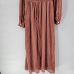 SheIn Maxi Dress M Pink Sparkle Stripes Tie Neck Long Puff Sleeve Shirred Waist Photo 7