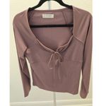 Lucky Brand Keyhole Halter Top Women's L Rose Solid Ribbed Cropped Long Sleeve Photo 0