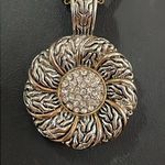 Vintage Two Tone Flower Rhinestone Pendant with gold tone double strand necklace Silver Photo 1