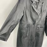 Newport News Black Leather Coat Longline Laser Cut Size Large Photo 4