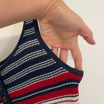 American Eagle Navy Blue White Red Striped Ribbed Henley Americana Sweater Tank Photo 11