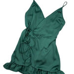 Princess Polly Ruffle Trim Mini Wrap Dress Forest Green Size 6 Photo 0