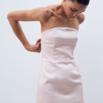 H&M Light Pink Satin Bandeau Strapless Mini Cocktail Dress Photo 0