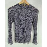 Notations Y2K Ruffle Blouse Small Sheer Chain Print Mesh Top Retro Glam Vibes Photo 1