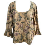 Coldwater Creek  Floral‎ Bell Sleeve Boho Blouse Square Neck Romantic Top Size L Photo 0