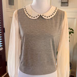 Moda  NWOT Gray and Sheer Cream Balloon Sleeves w/ Jeweled Peter Pan Collar Photo 0