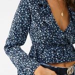 Honey Punch Blue Floral Long Sleeve Wrap Crop Top Photo 0