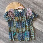 Carolina K bella ruffled blouse hemp cotton blend women’s size XS‎ Green Photo 2