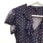 MSK Dress Size 4 Polka Dot Navy Pink Faux Wrap Ruffle Midi Short Sleeve Blue Photo 6