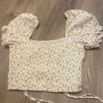 White, Lemon Pattern, Puffed Sleeve Top White Size M Photo 1