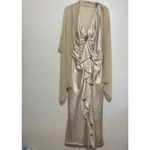 Rampage  Champagne Evening Gown Deep V Neck Ruffle Front Zip Back Size 13 Photo 1