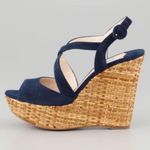 Prada Suede Crisscross Wicker Wedge Sandal - Navy Photo 1