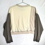 The Greii Cream Tan Gray Color Block Cropped Crewneck Sweatshirt Oversized Fit Size L Photo 3