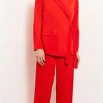 Misook NWT Wrap Crepe de Chine Blazer & Wide Leg Pant Set Sunset Red Women's XS Photo 0