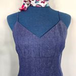 Vintage Depeche Mode Blue Linen Blend Slip Dress Embroidered Flowers Size 8P Photo 1