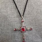 Y2K Gothic Whimsygoth Grunge Red Burgundy Beaded Crystal Rhinestone Large Cross Necklace Choker Pendant Charm #whimsigoth #cyber punk emo #gorpcore Photo 2