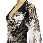 Venus Animal Floral Print Long Sleeve Lace Accent Ruched V Neck Midi Dress M Photo 4