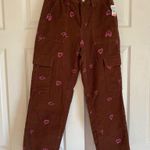 PacSun NWT Brown pink cargo joggers elastic waist brown hearts baggy corduroy Photo 1