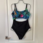 Pink Queen Women's One Piece Swimsuit Spaghetti Strap Floral Black Monokini L Size L Photo 1