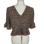 Essue  Leopard Print Ruffle Sleeve Ruched Crop‎ Blouse Top Large Trendy Y2K Chic Photo 1