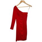 Boston Proper  One Shoulder Long Sleeve Ruched Bodycon Christmas Dress Red 0 Photo 2