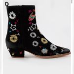 Free People  Bowers Embroidered Ankle Boots Black Suede Size 38.5 Photo 2