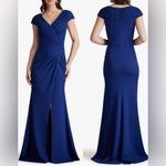 Tadashi Shoji NEW  CARGILL pleated Crepe Trumpet draped Blue gown sz XS Photo 1
