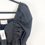 HERRINGSTONES Black Ruffle Long Sleeves Trim Smocked Back Dress, Size Large Photo 6