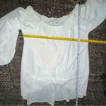 Ariella  Women’s S White Swiss Dot Tie Front Off the Shoulder Balloon Sleeve Top Photo 4