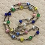 Sterling Silver VTG  Multicolor Cats Eye Station Beaded Choker Necklace Extension Photo 14