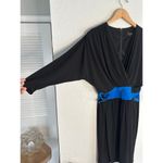 Laundry by Shelli Segal Black Jersey Wrap Dress Blue Buckles Office Siren Photo 2