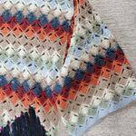 Free People  XS Crochet Fringe Sweater Multicolor Boho Chevron Knit Oversized Photo 3