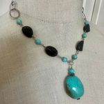 Sterling Silver Turquoise & Smoky Quartz Statement Necklace Blue Photo 3